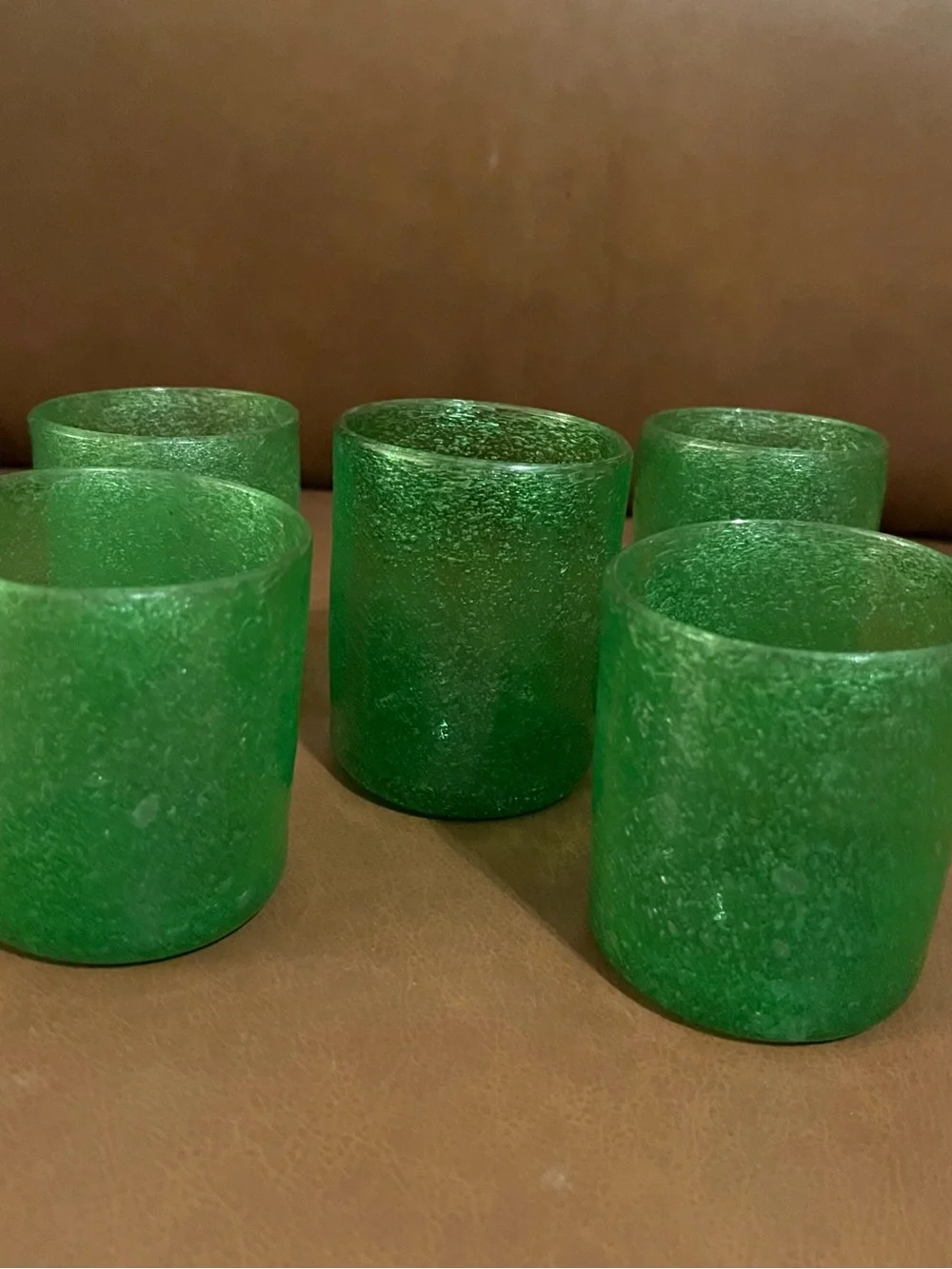 Vtg Green Bubble Textured Glasses/ Votives - Set of 5